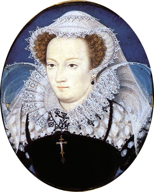 miniature of mary queen of scots in elaborate white veil and ruff
